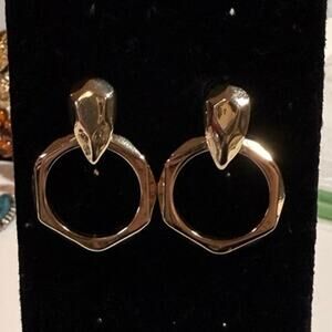 Monet Vintage Door Knocker Goldtone Chunky Geometric Earrings